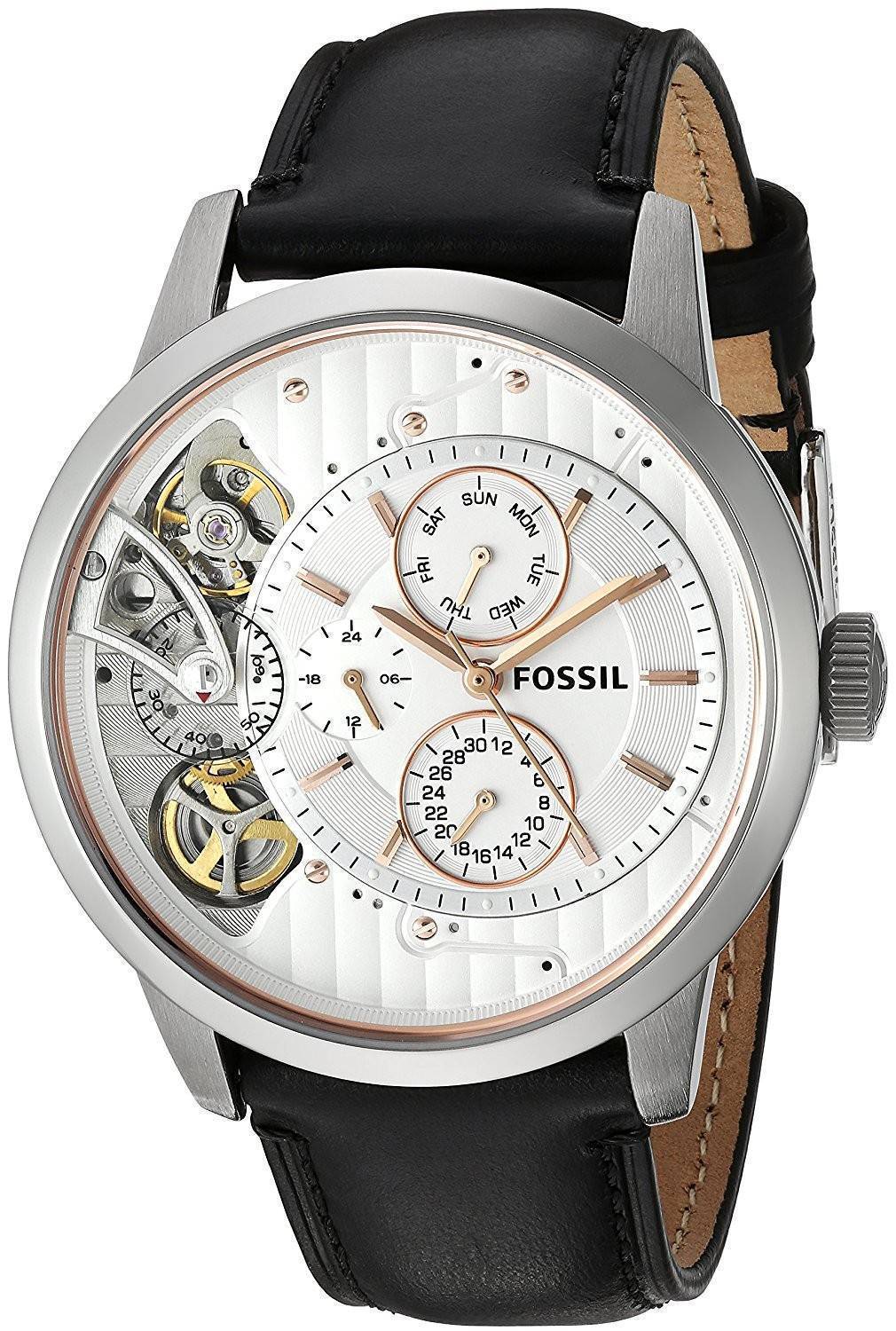 Fossil Townsman Twist Multifunction White Dial Black Leather Strap Watch for Men - ME1164