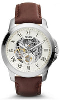 Fossil Grant Automatic Skeleton Beige Dial Brown Leather Strap Watch for Men - ME3099