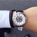 Fossil Grant Automatic Skeleton White Dial Black Leather Strap Watch for Men - ME3101