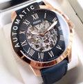 Fossil Grant Automatic Skeleton Navy Blue Dial Navy Blue Leather Strap Watch for Men - ME3102