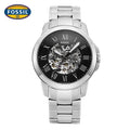 Fossil Grant Automatic Skeleton Black Dial Silver Steel Strap Watch for Men - ME3103