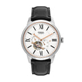 Fossil Townsman Automatic White Dial Black Leather Strap Watch for Men - ME3104