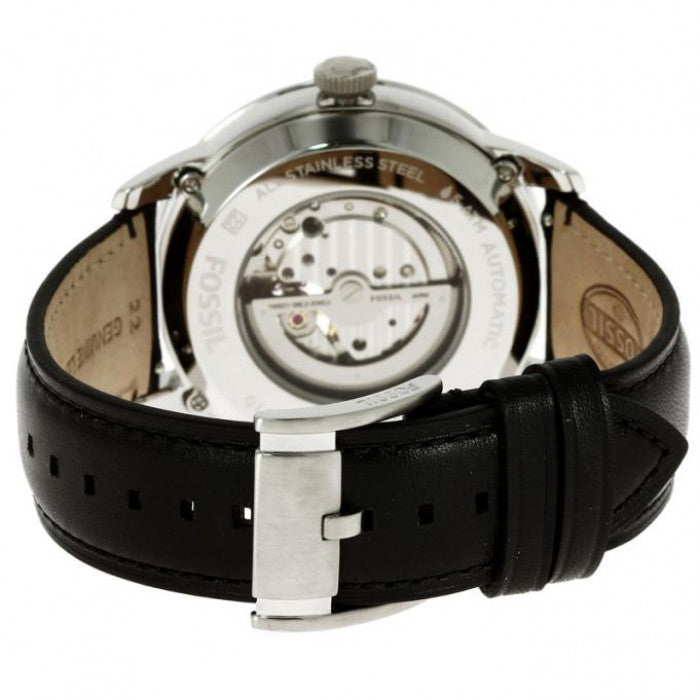 Fossil Townsman Automatic White Dial Black Leather Strap Watch for Men - ME3104