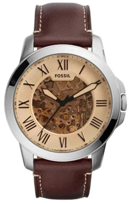 Fossil Grant Chronograph Cream Dial Brown Leather Strap Watch for Men - ME3122