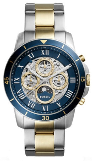 Fossil Grant Sport Automatic Skeleton Blue Dial Two Tone Steel Strap Watch for Men - ME3141