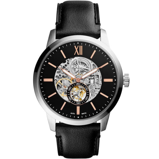 Fossil Townsman Skeleton Automatic Black Dial Black Leather Strap Watch for Men - ME3153