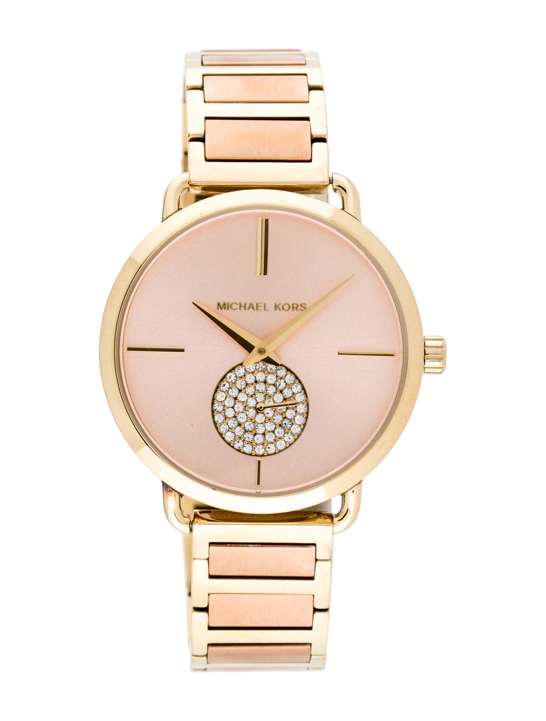 Michael Kors Portia Rose Gold Dial Two Tone Steel Strap Watch for Women - MK3706