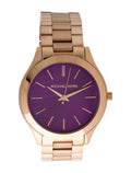 Michael Kors Slim Runway Purple Dial Rose Gold Steel Strap Watch for Women - MK3293