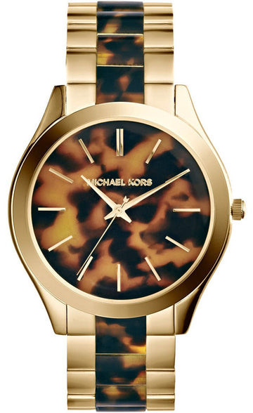 Michael Kors Slim Runway Tortoise Shell Dial Two Tone Steel Strap Watch for Women - MK4284