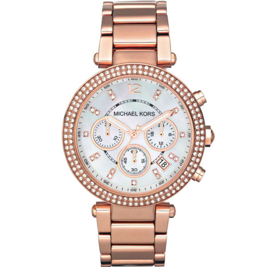 Michael Kors Parker White Dial with Diamonds Rose Gold Steel Strap Watch for Women - MK5491