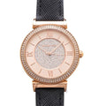 Michael Kors Catlin Rose Gold Crystal Dial Black Leather Strap Watch for Women - MK2376