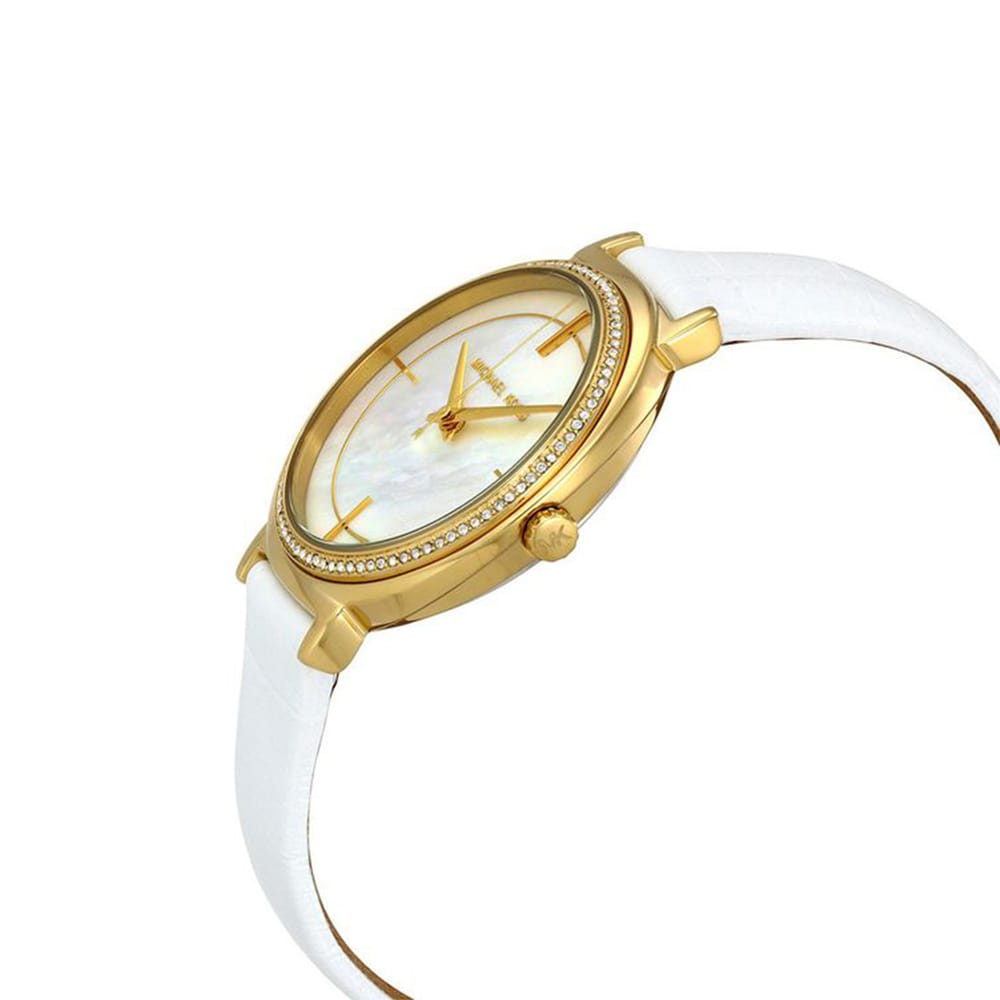 Michael Kors Cinthia Mother of Pearl Dial White Leather Strap Watch for Women - MK2662