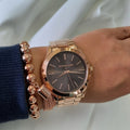 Michael Kors Slim Runway Brown Dial Rose Gold Stainless Steel Strap Watch for Women - MK3181