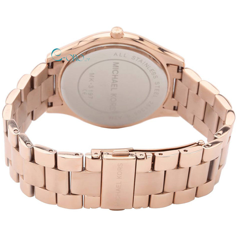 Michael Kors Slim Runway Rose Gold Dial Rose Gold Stainless Steel Strap Watch for Women - MK3197