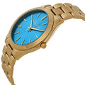 Michael Kors Slim Runway Blue Dial Gold Steel Strap Watch for Women - MK3265