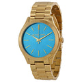 Michael Kors Slim Runway Blue Dial Gold Steel Strap Watch for Women - MK3265