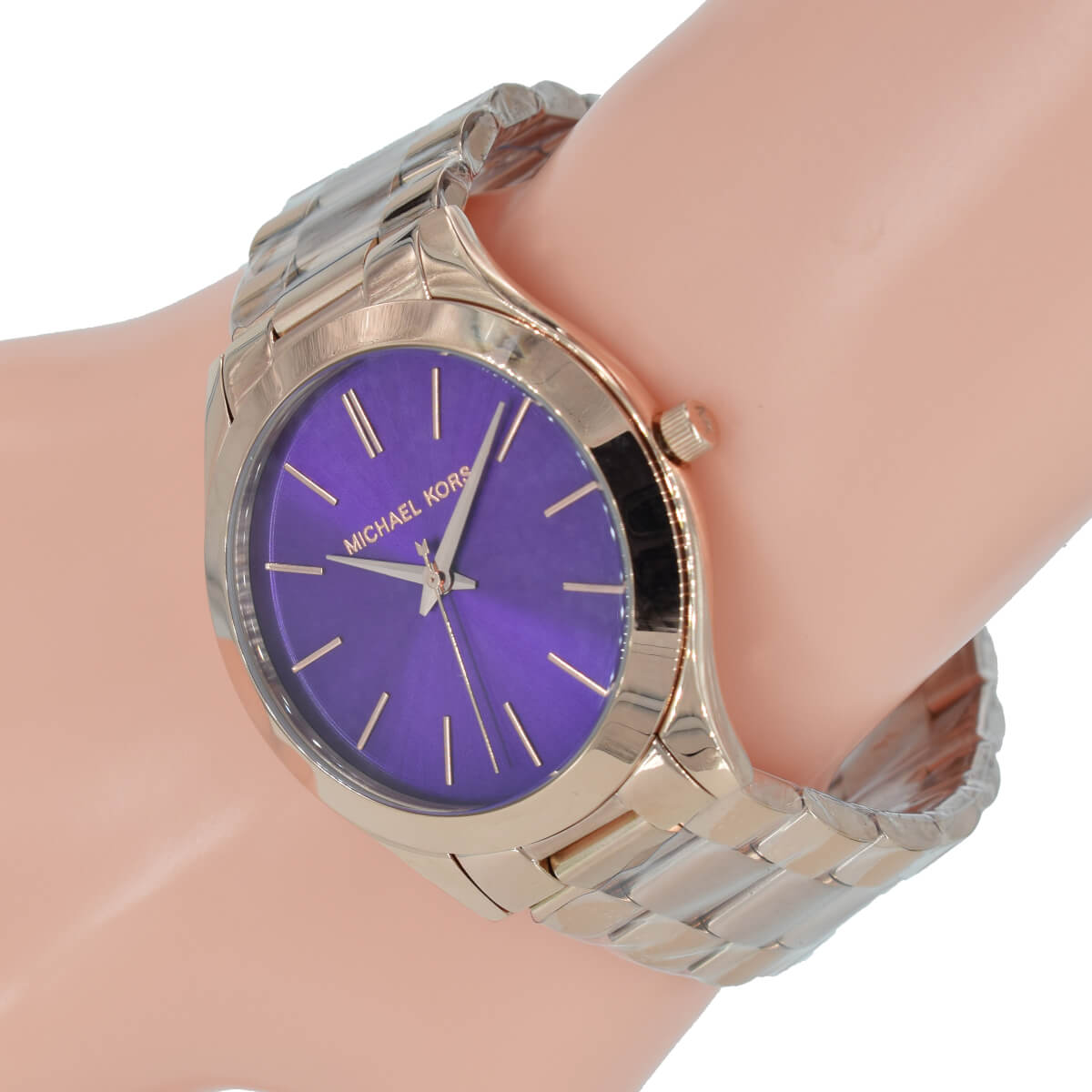 Michael Kors Slim Runway Purple Dial Rose Gold Steel Strap Watch for Women - MK3293