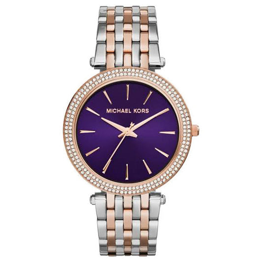 Michael Kors Darci Purple Dial Two Tone Stainless Steel Strap Watch for Women - MK3353