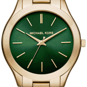 Michael Kors Slim Runway Green Dial Gold Steel Strap Watch for Women - MK3435