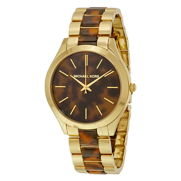 Michael Kors Slim Runway Tortoise Shell Dial Two Tone Steel Strap Watch for Women - MK4284