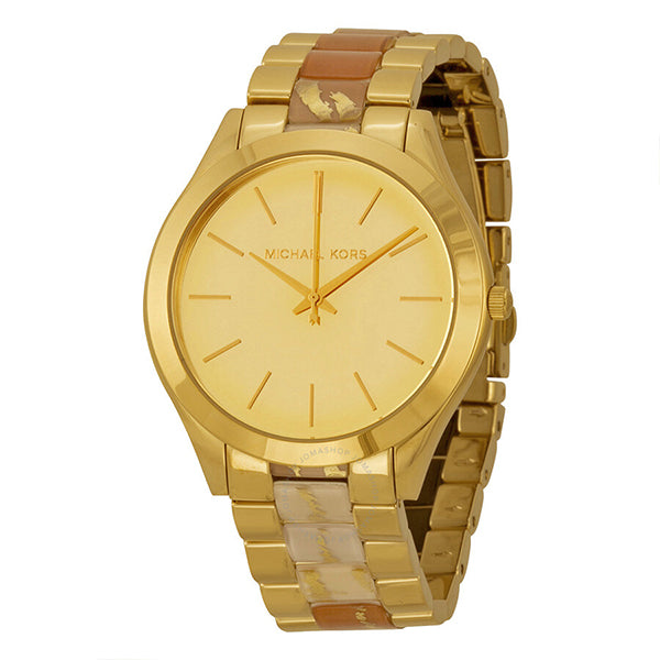 Michael Kors Slim Runway Gold Dial Two Tone Steel Strap Watch for Women - MK4300