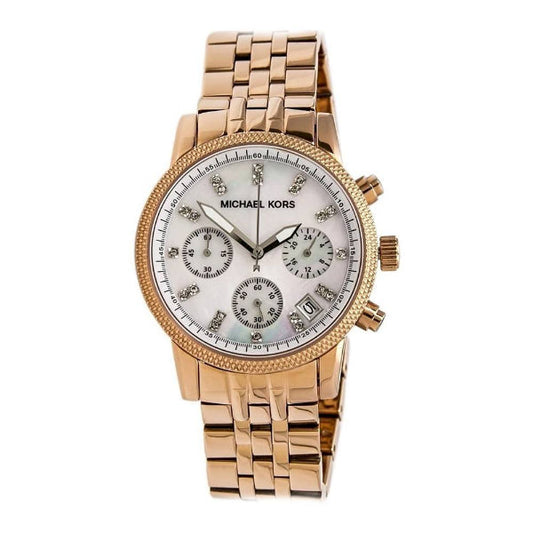 Michael Kors Damen White Dial Rose Gold Steel Strap Watch for Women - MK5026