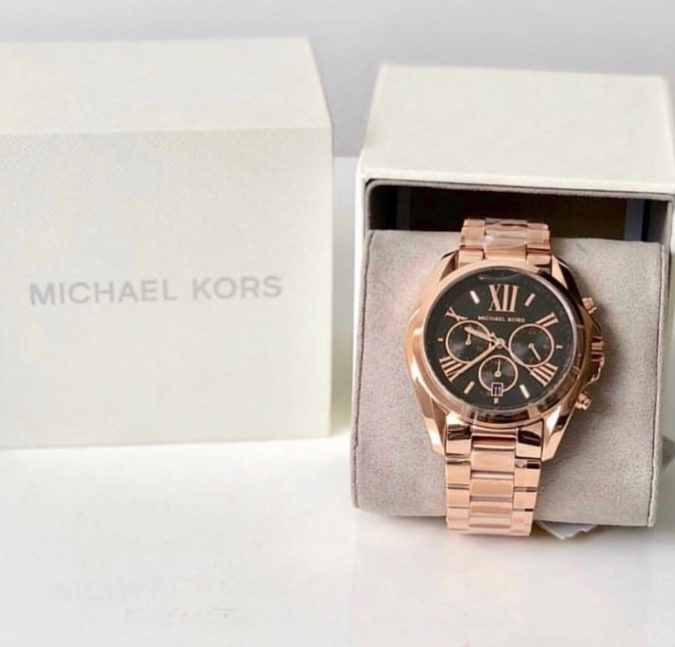 Michael Kors Bradshaw Black Dial Rose Gold Steel Strap Watch for Women - MK5854