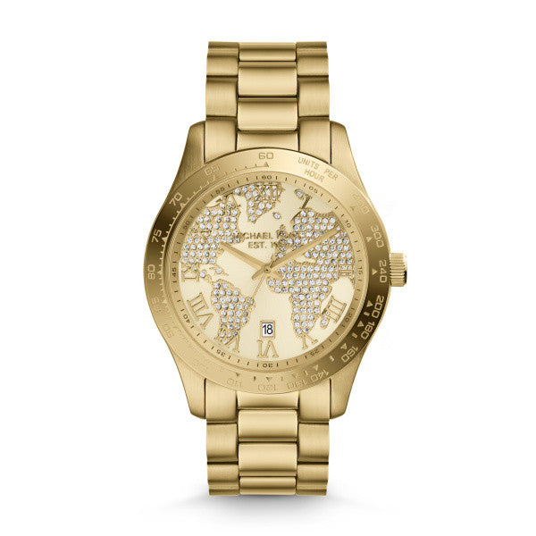 Michael Kors Layton Chronograph Gold Dial Gold Steel Strap Watch for Women - MK5959