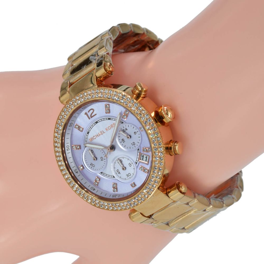 Michael Kors Parker Lilac Dial Gold Steel Strap Watch for Women - MK6169