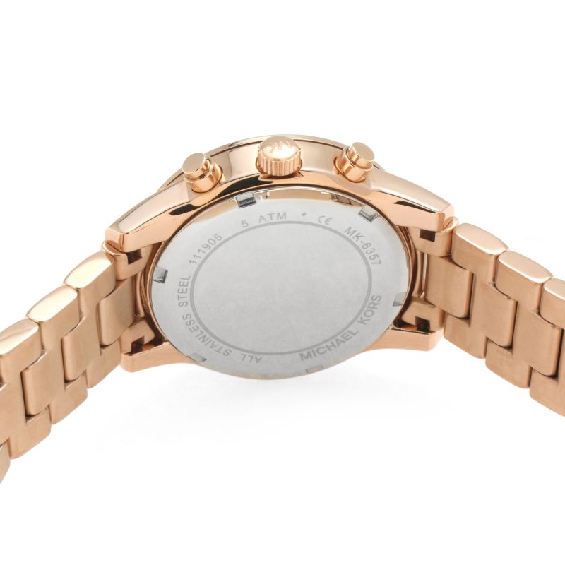 Michael Kors Ritz Chronograph Rose Gold Dial Steel Strap Watch for Women - MK6357