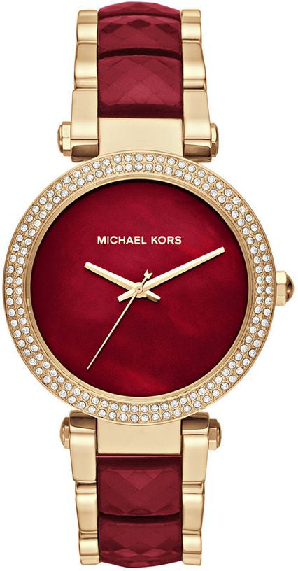 Michael Kors Parker Red Mother of Pearl Dial Two Tone Steel Strap Watch for Women - MK6427