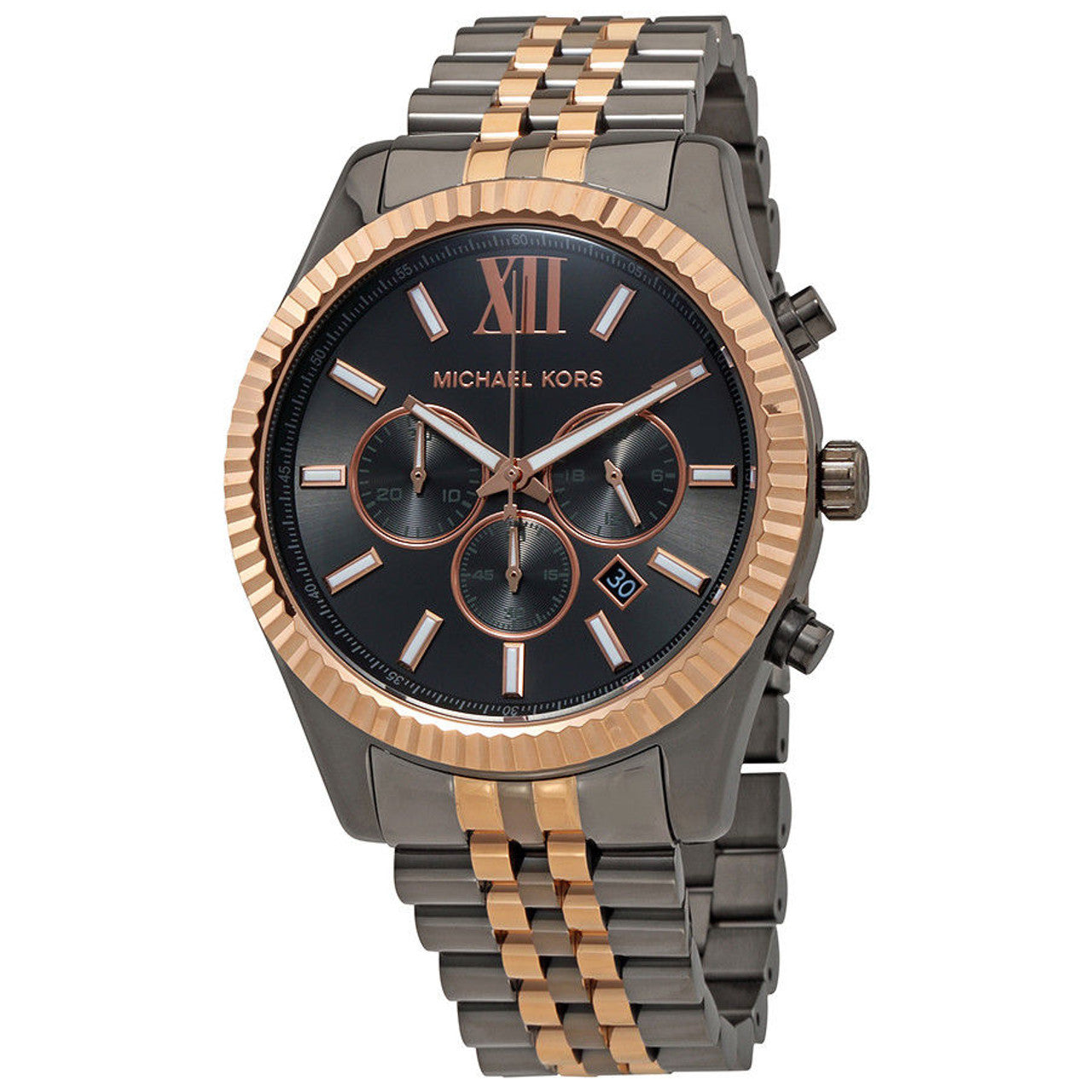 Michael Kors Lexington Black Dial Two Tone Stainless Steel Strap Watch for Men - MK8561