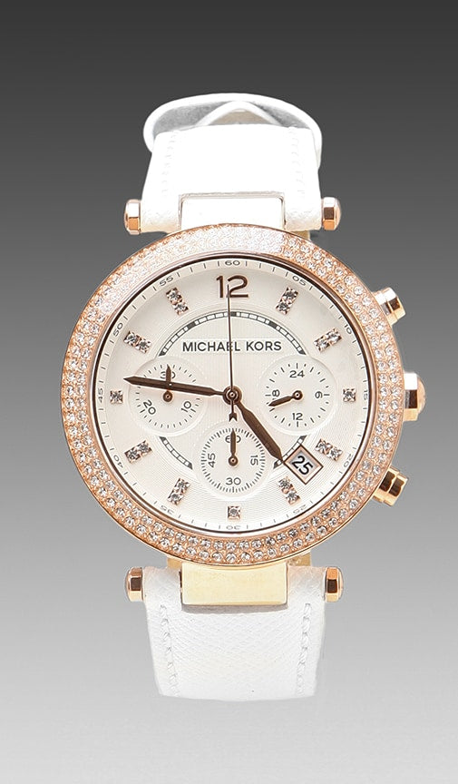 Michael Kors Parker White Diamonds Dial White Leather Strap Watch for Women - MK2281