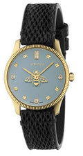 Gucci G Timeless Quartz Blue Dial Black Leather Strap Watch For Men - YA1265018