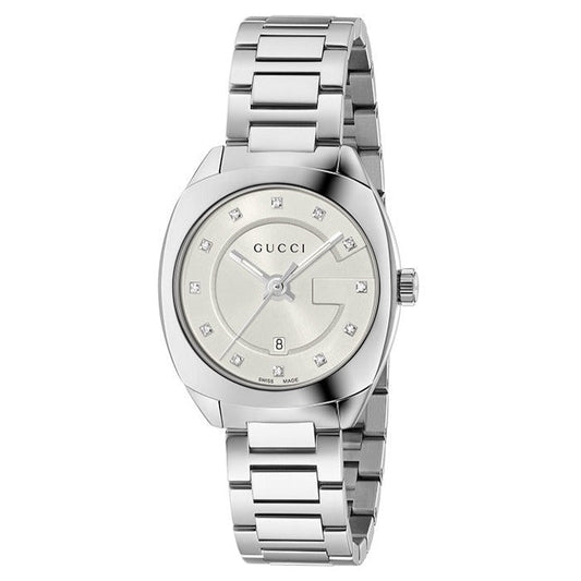 Gucci G Frame Quartz Diamonds Silver Silver Steel Strap Watch For Women - YA142504