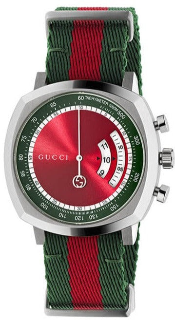 Gucci Grip Quartz Chronograph Red Dial Two Tone NATO Strap Watch for Men - YA157304