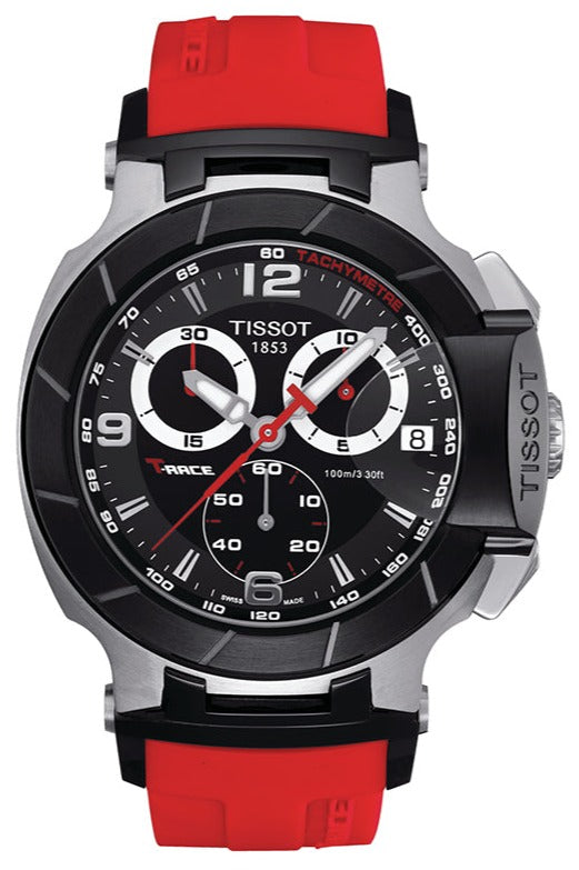 Tissot T Race Chronograph Black Dial Red Rubber Strap Watch for Men - T048.417.27.057.01