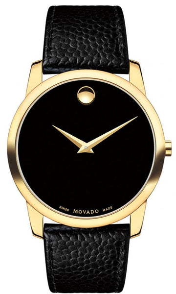 Movado Museum Black Dial Black Leather Strap Watch For Men - 0607014