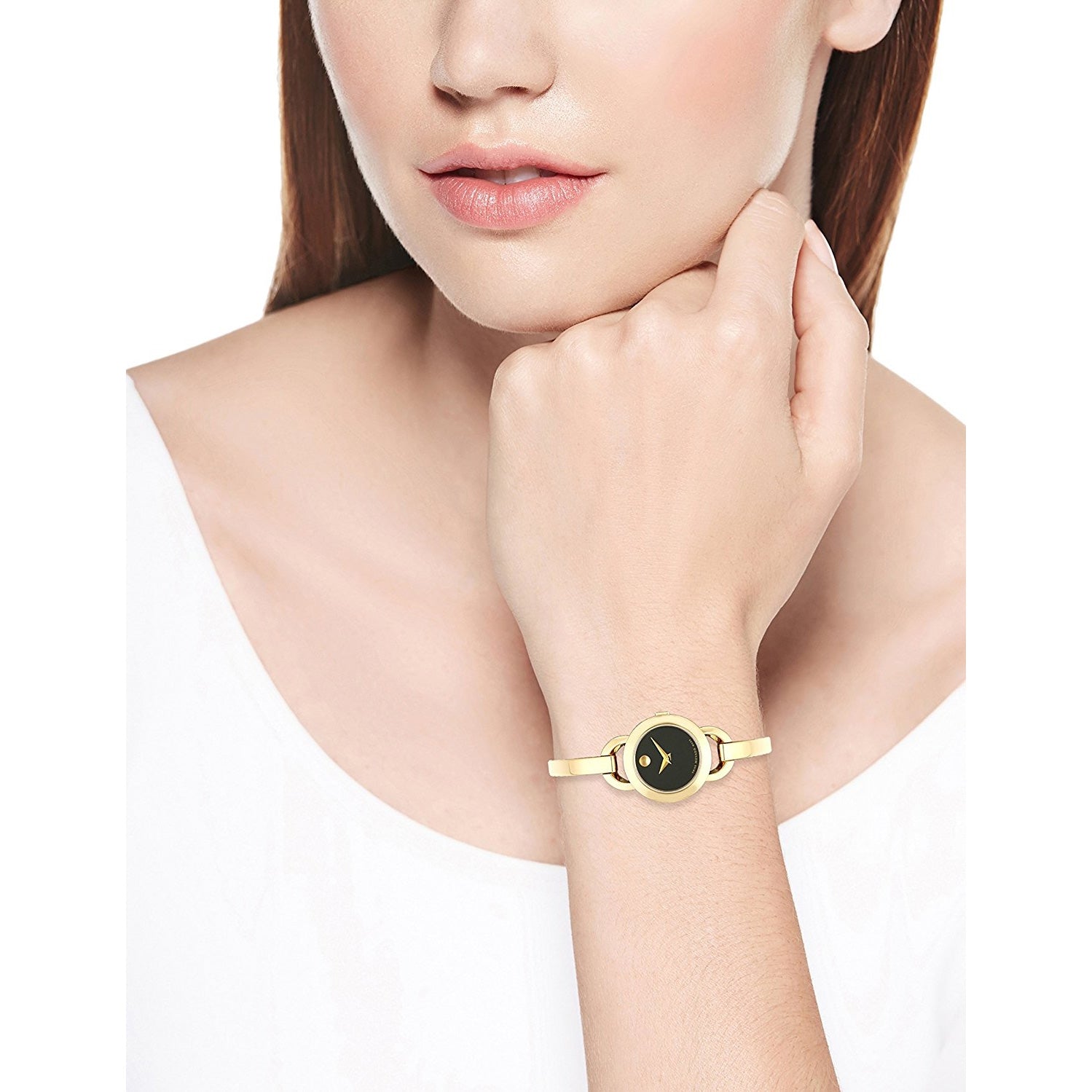 Movado Rondiro 22mm Black Dial Stainless Steel Yellow Gold Watch For Women - 0606888