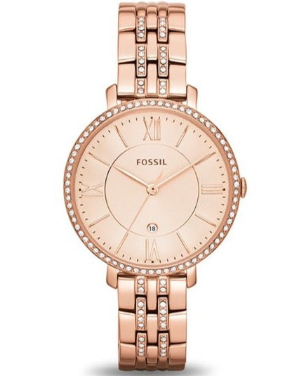 Fossil Jacqueline Rose Gold Dial Rose Gold Steel Strap Watch for Women - ES3546