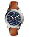 Fossil Grant Chronograph Blue Dial Brown Leather Strap Watch for Men - FS5210