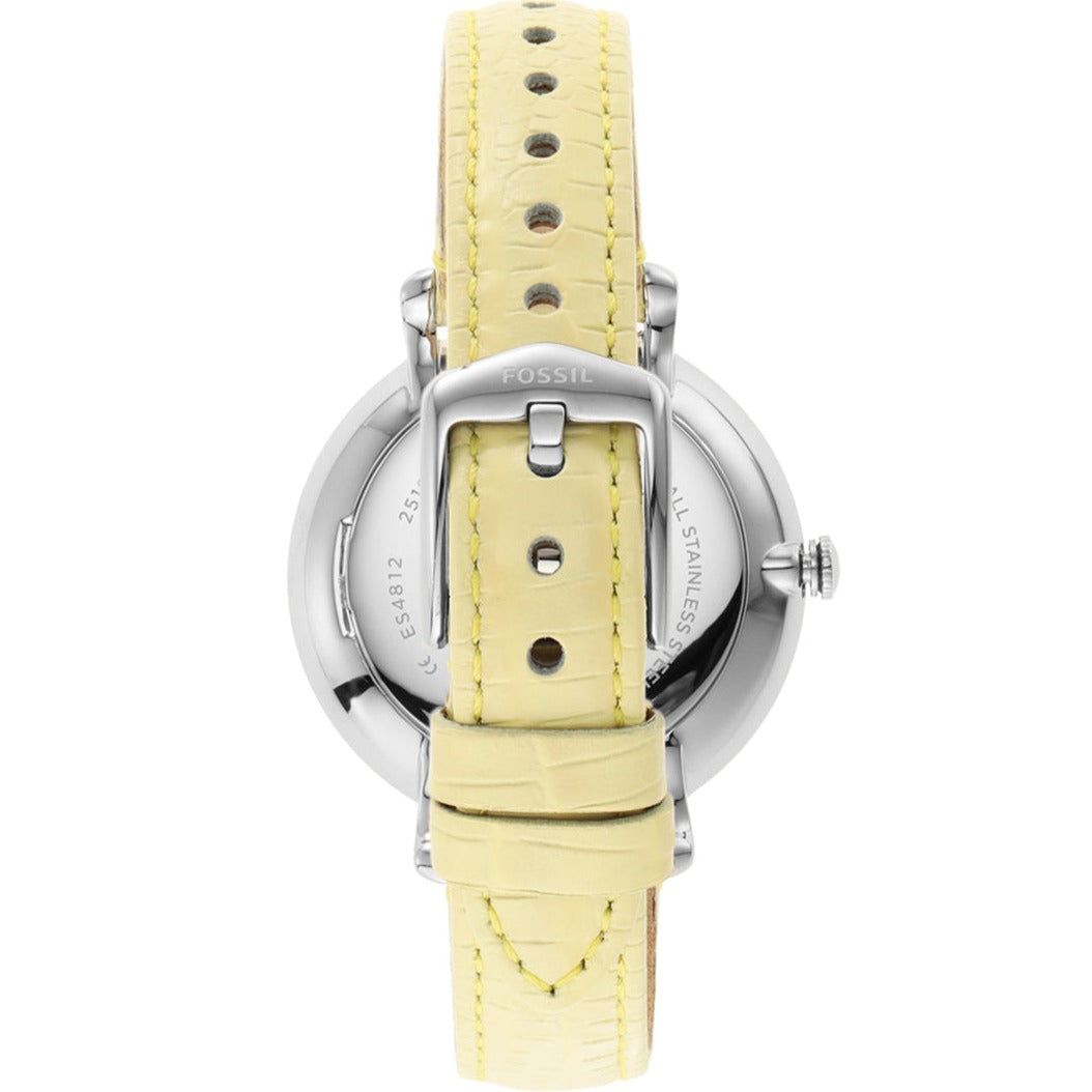 Fossil Jacqueline Three-Hand Silver Dial Yellow Leather Strap Watch for Women - ES4812