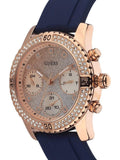 Guess Confetti Diamonds Gold Dial Blue Rubber Strap Watch For Women - W1098L6