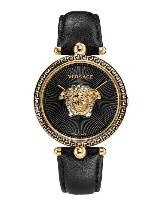 Versace Palazzo Empire Black Dial Black Leather Strap Watch for Women - VCO020017