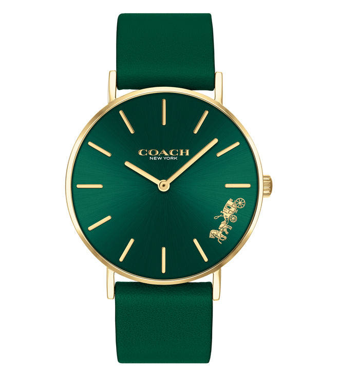 Coach Green Dial Green Leather Strap Watch for Women - 14503383