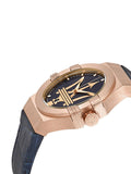 Maserati Potenza 42mm Rose Gold & Blue Dial Blue Leather Strap Watch For Men - R8851108027