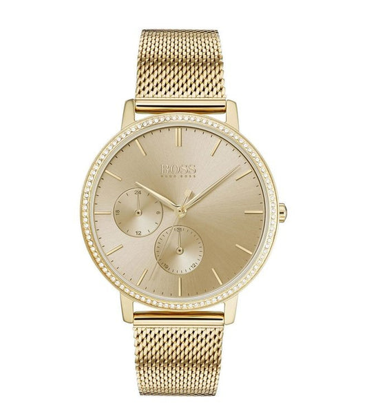 Hugo Boss Infinity Gold Dial Gold Mesh Bracelet Watch for Women - 1502520