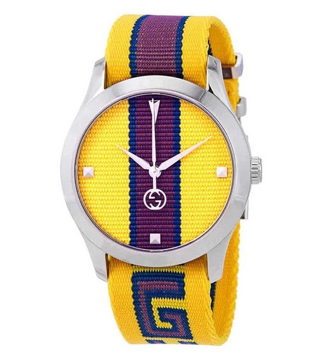 Gucci G Timeless Quartz Yellow & Purple Dial Yellow & Purple NATO Strap Watch For Men - YA1264069