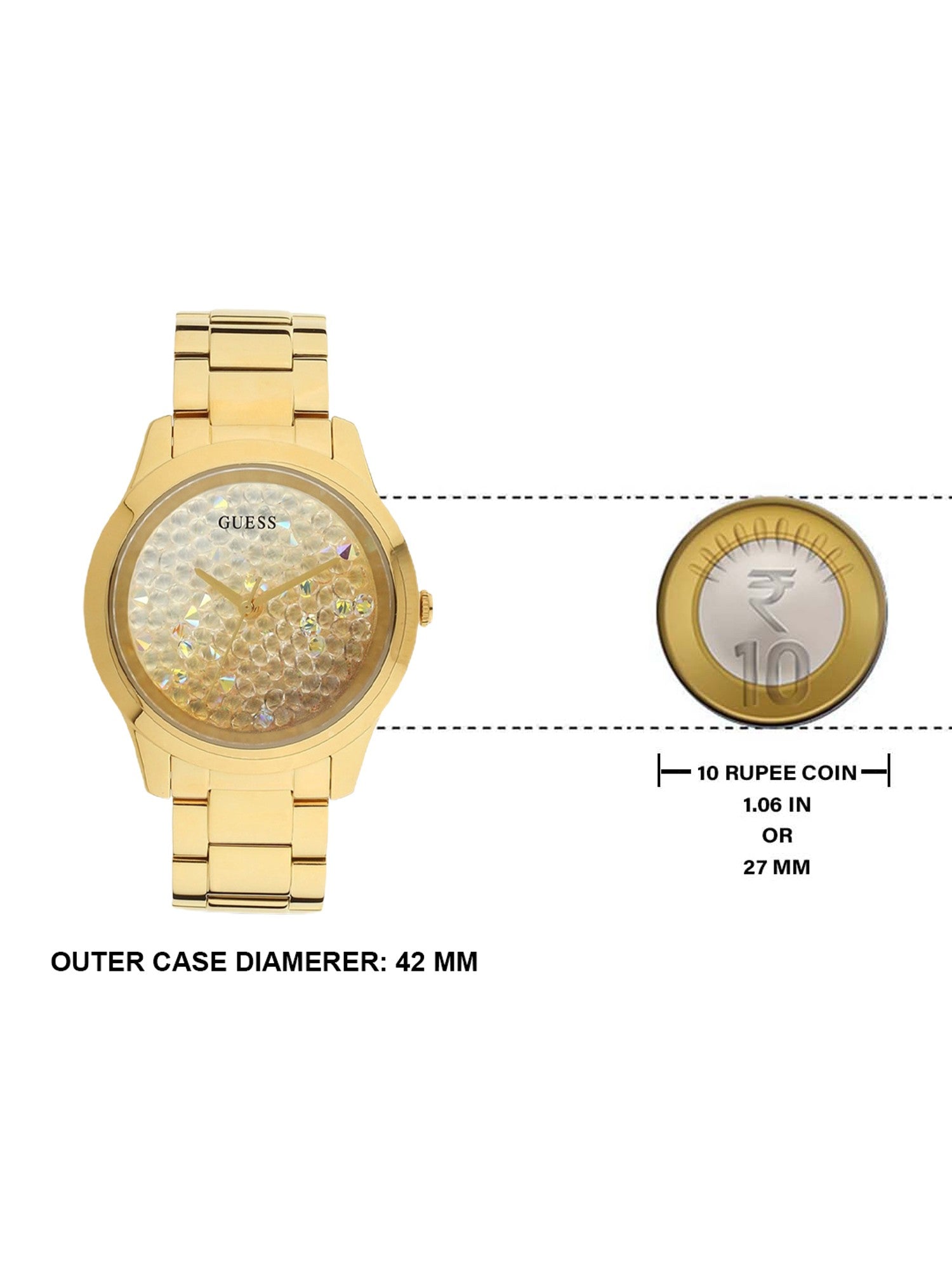 Guess Crush Gold Dial Gold Steel Strap Watch For Women - GW0020L2