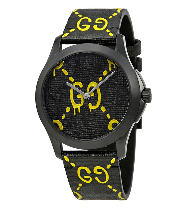 Gucci G Timeless Ghost Black Dial Black Rubber Strap Watch For Men - YA1264019